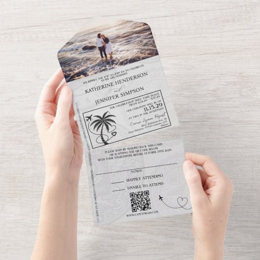 ラベンダーメキシコ結婚パスポート オールインワン招待状 (貼ってはがせる)