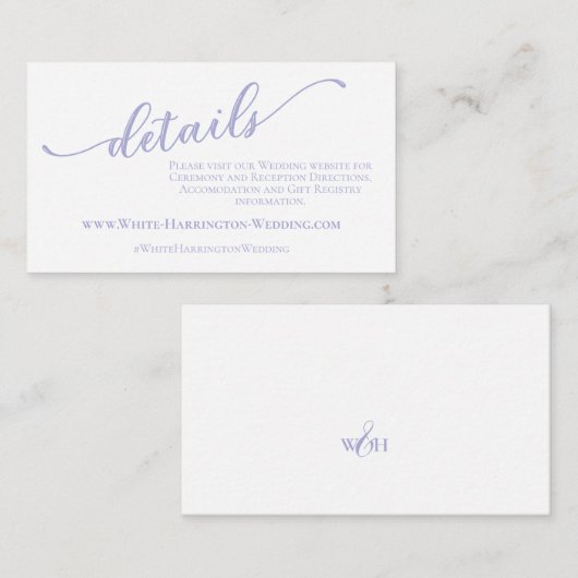 ラベンダーモダンパープルシンプルズ結婚のウェブサイト エンクロージャーカード (正面/裏面)