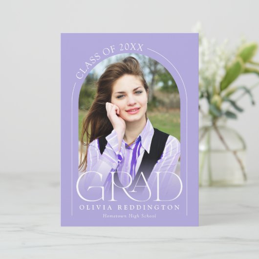 ラベンダーモダン2フォトアーチ卒業 案内状 (スタンド正面)