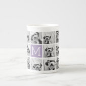 ラベンダーモノグラムと8フォトコラージンググリッド ボーンチャイナマグカップ (正面)