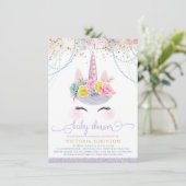 ラベンダーユニコーンガールベビーシャワー 招待状 (スタンド正面)