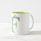 ラベンダーユーカリの手紙モノグラムの ツートーンマグカップ (正面右)