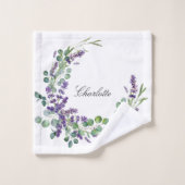 ラベンダーユーカリの緑の名前のスクリプト バスタオルセット (ウォッシュタオル)