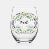 ラベンダーユーカリの緑の花嫁名 ステムなしワイングラス (正面)