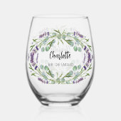 ラベンダーユーカリの緑の花嫁名 ステムなしワイングラス (裏面)