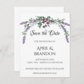 ラベンダーユーカリエレガントプトゥスの水色ピンクのバラ セーブザデート (正面/裏面)