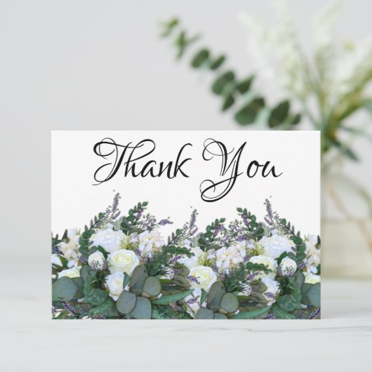 ラベンダーユーカリエレガントプトゥスホワイトローズの緑 サンキューカード (スタンド正面)