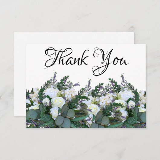 ラベンダーユーカリエレガントプトゥスホワイトローズの緑 サンキューカード (正面/裏面)