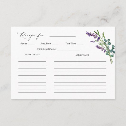 ラベンダーユーカリブライダルシャワーレシピ エンクロージャーカード (裏面)