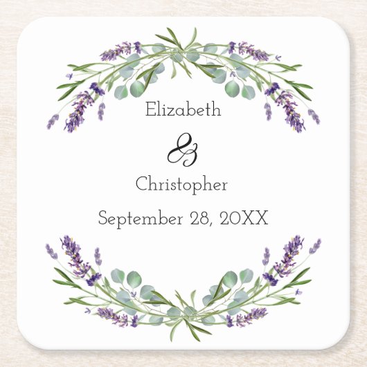 ラベンダーユーカリプタスフローラ結婚植物学 スクエアペーパーコースター (正面)