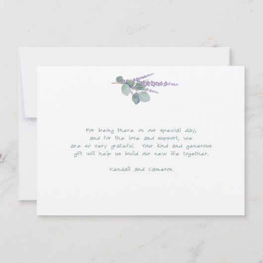 ラベンダーユーカリプトゥスシステムサンキューメッセージカード 招待状 (裏面)