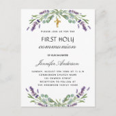 ラベンダーユーカリプトゥスバイオレット花模様 インビテーションポストカード (正面)