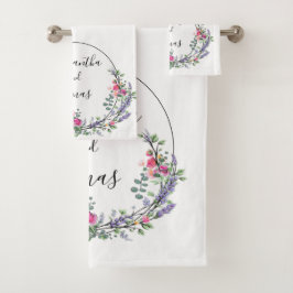 ラベンダーユーカリプトゥスピンクのバラの水色 バスタオルセット