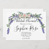 ラベンダーユーカリプトゥスピンクホワイトローズ 招待状 (正面/裏面)