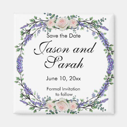 ラベンダーユーカリプトゥスホワイトピンクのバラ マグネット (正面)