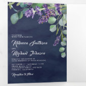 ラベンダーユーカリ写真アーチネイビーブルー結婚ズ 三つ折り招待状 (内部最初)