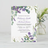 ラベンダーユーカリ写真コラージュQRコード結婚ズ 招待状 (スタンド正面)