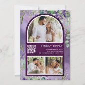 ラベンダーユーカリ写真パープルQRコード結婚ズ 招待状 (裏面)