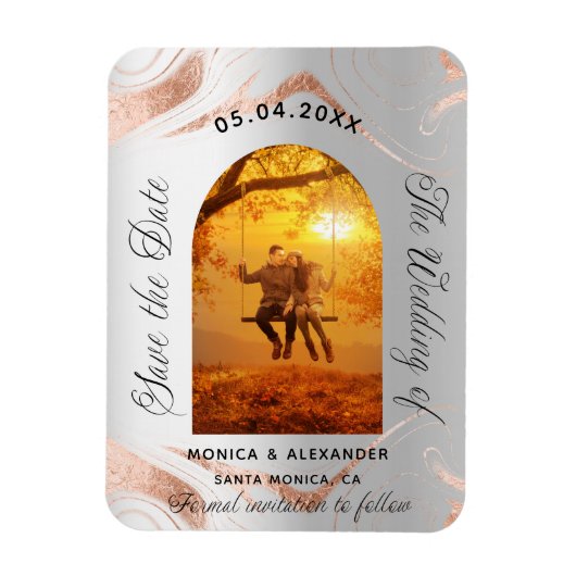 ラベンダーユーカリ写真結婚式の日付を保存 マグネット (縦)