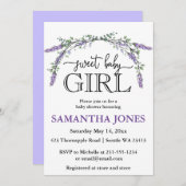 ラベンダーユーカリ水彩色ベビーシャワーインビータ 招待状 (正面/裏面)