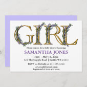 ラベンダーユーカリ水彩色ベビーシャワー 招待状 (正面/裏面)