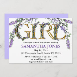 ラベンダーユーカリ水彩色ベビーシャワー 招待状