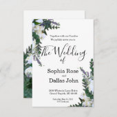 ラベンダーユーカリ白いバラの緑結婚の花 招待状 (正面/裏面)