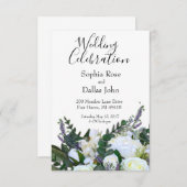 ラベンダーユーカリ白いバラの緑結婚の花 招待状 (正面/裏面)