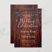 ラベンダーユーカリ素朴なダークウッド結婚穀物 招待状 (正面/裏面)