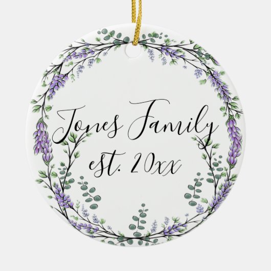 ラベンダーユーカリ紫色のフローラ植物学 セラミックオーナメント (正面)