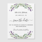ラベンダーユーカリ結婚式は日付磁石を保存 マグネット招待状 (正面)