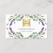 ラベンダーユーカリ緑のロゴ写真QRコード 名刺 (正面)