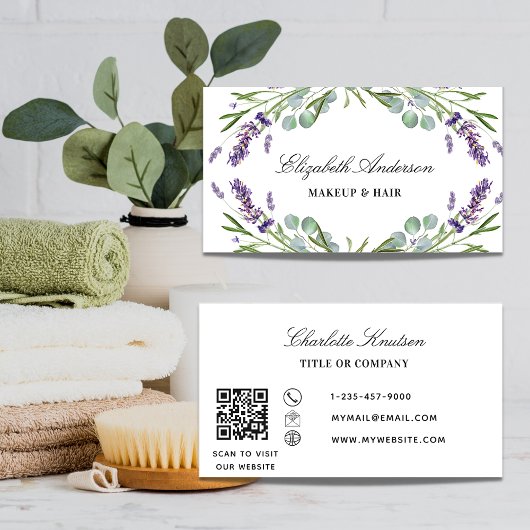 ラベンダーユーカリ緑QRコード 名刺