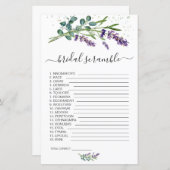 ラベンダーユーカリ語スクランブルブライダルシャワーゲーム (正面/裏面)