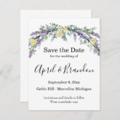 ラベンダーユーカリ黄色のバラの水色 セーブザデート (正面/裏面)