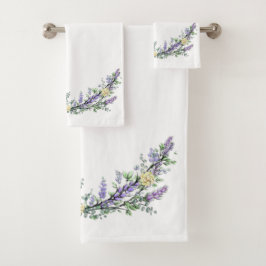 ラベンダーユーカリ黄色のバラの水色 バスタオルセット