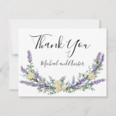 ラベンダーユーカリ黄色のバラエレガントスクリプト サンキューカード (正面)