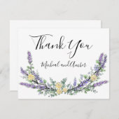 ラベンダーユーカリ黄色のバラエレガントスクリプト サンキューカード (正面/裏面)