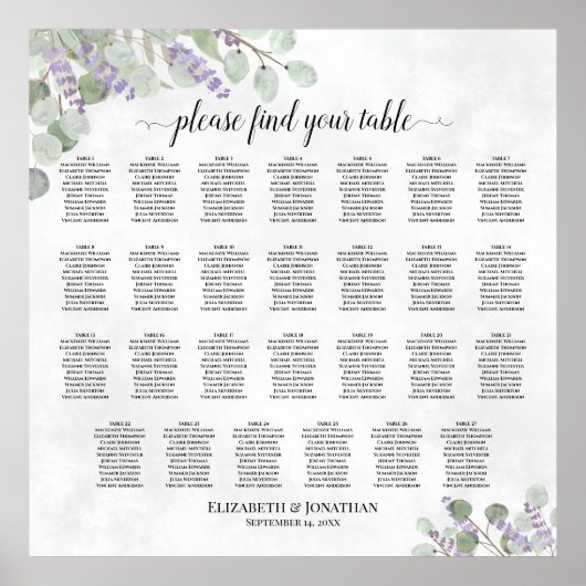 ラベンダーユーカリ27テーブル結婚のシーティングチャート ポスター (正面)