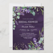 ラベンダーユーカリQRコードパープルブライダルシャワー 招待状 (正面)