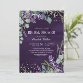 ラベンダーユーカリQRコードパープルブライダルシャワー 招待状 (スタンド正面)
