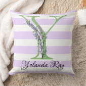 ラベンダーライトパープルホワイトストリップモノグラム クッション (ブランケット)