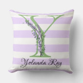 ラベンダーライトパープルホワイトストリップモノグラム クッション (正面)