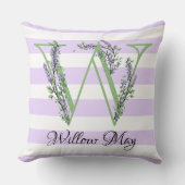 ラベンダーライトパープルホワイトストリップモノグラム クッション (正面)