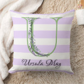 ラベンダーライトパープルホワイトストリップモノグラム クッション (ブランケット)