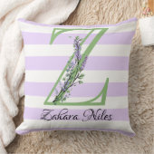 ラベンダーライトパープルホワイトストリップモノグラム クッション (ブランケット)