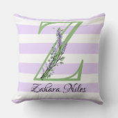 ラベンダーライトパープルホワイトストリップモノグラム クッション (正面)