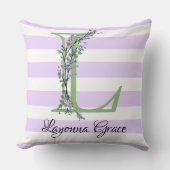 ラベンダーライトパープルホワイトストリップモノグラム クッション (正面)