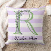 ラベンダーライトパープルホワイトストリップモノグラム クッション (ブランケット)