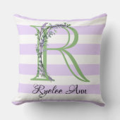 ラベンダーライトパープルホワイトストリップモノグラム クッション (正面)